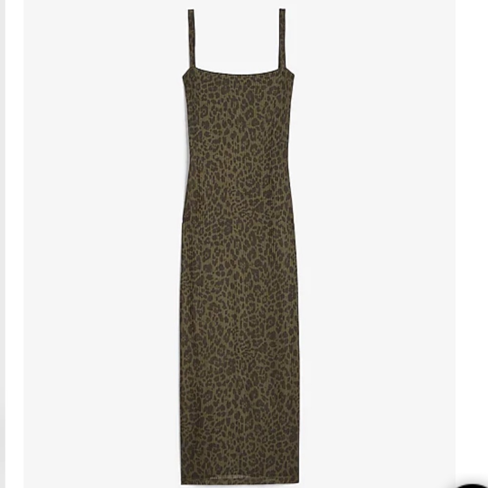 Olive Leopard Print Tank Top Dress EUC